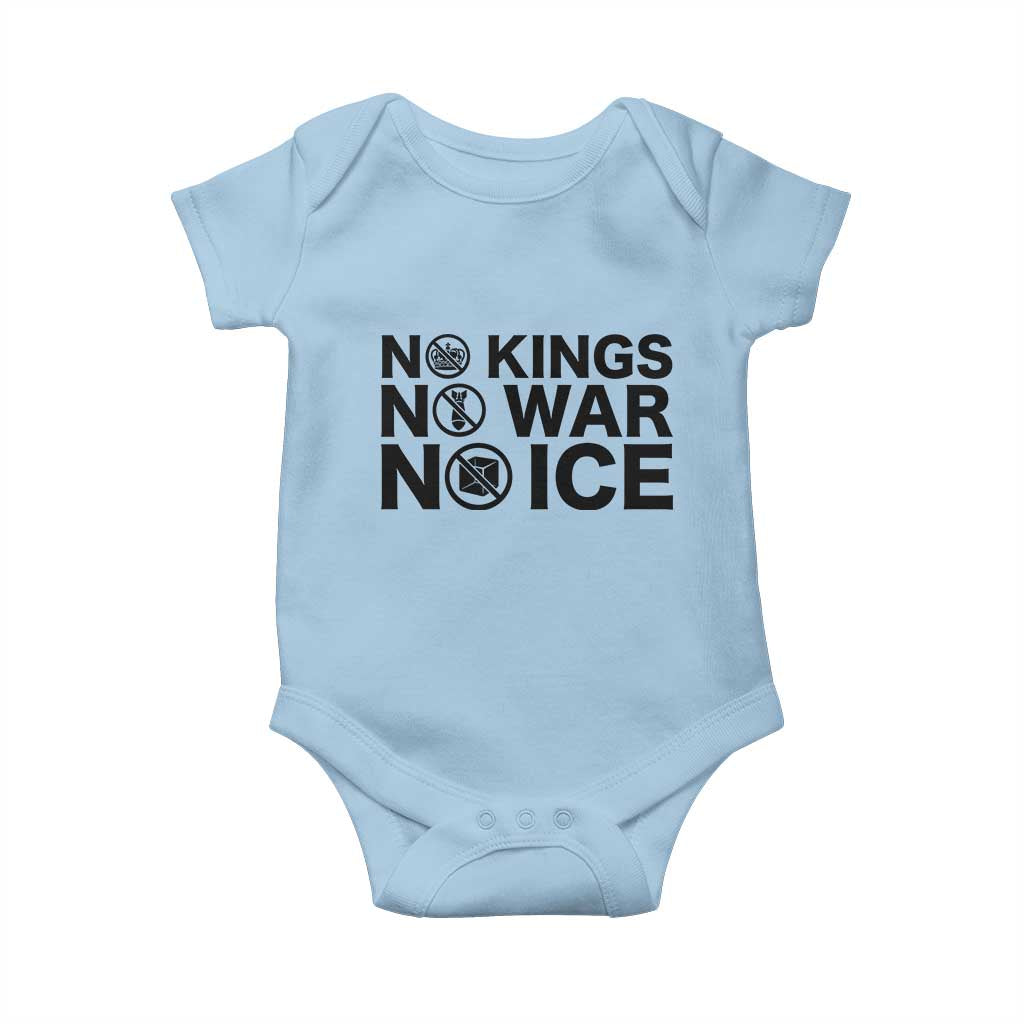 Anti Monarchy Political Baby Onesie No Kings No Wars No Ice TS12 Light Blue Print Your Wear