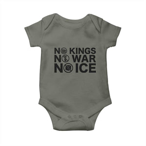 Anti Monarchy Political Baby Onesie No Kings No Wars No Ice TS12 Military Green Print Your Wear