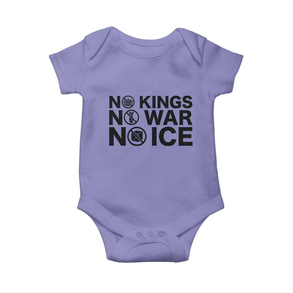 Anti Monarchy Political Baby Onesie No Kings No Wars No Ice TS12 Violet Print Your Wear