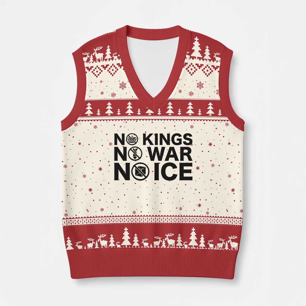 Anti Monarchy Political V-Neck Knit Sweater Vest No Kings No Wars No Ice TS12 Beige Red Print Your Wear