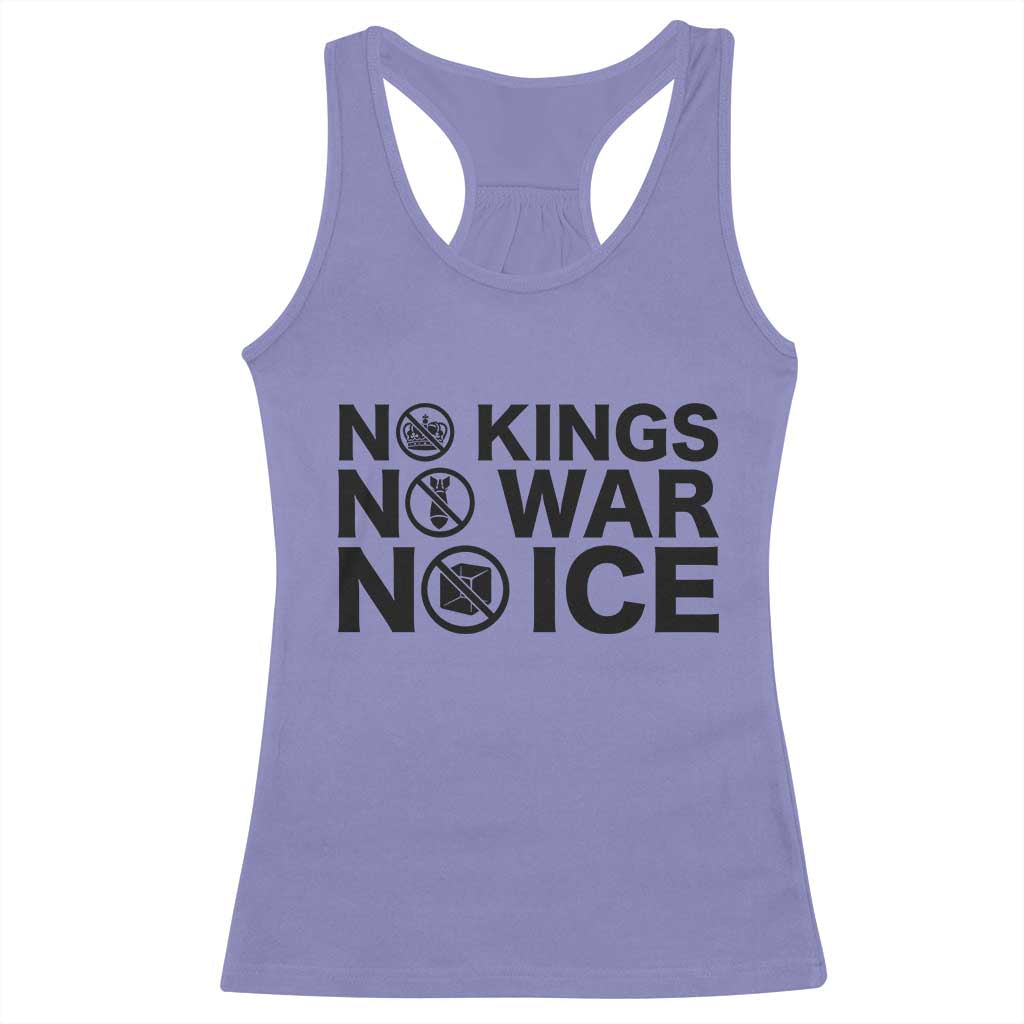 Anti Monarchy Political Racerback Tank Top No Kings No Wars No Ice TS12 Violet Print Your Wear
