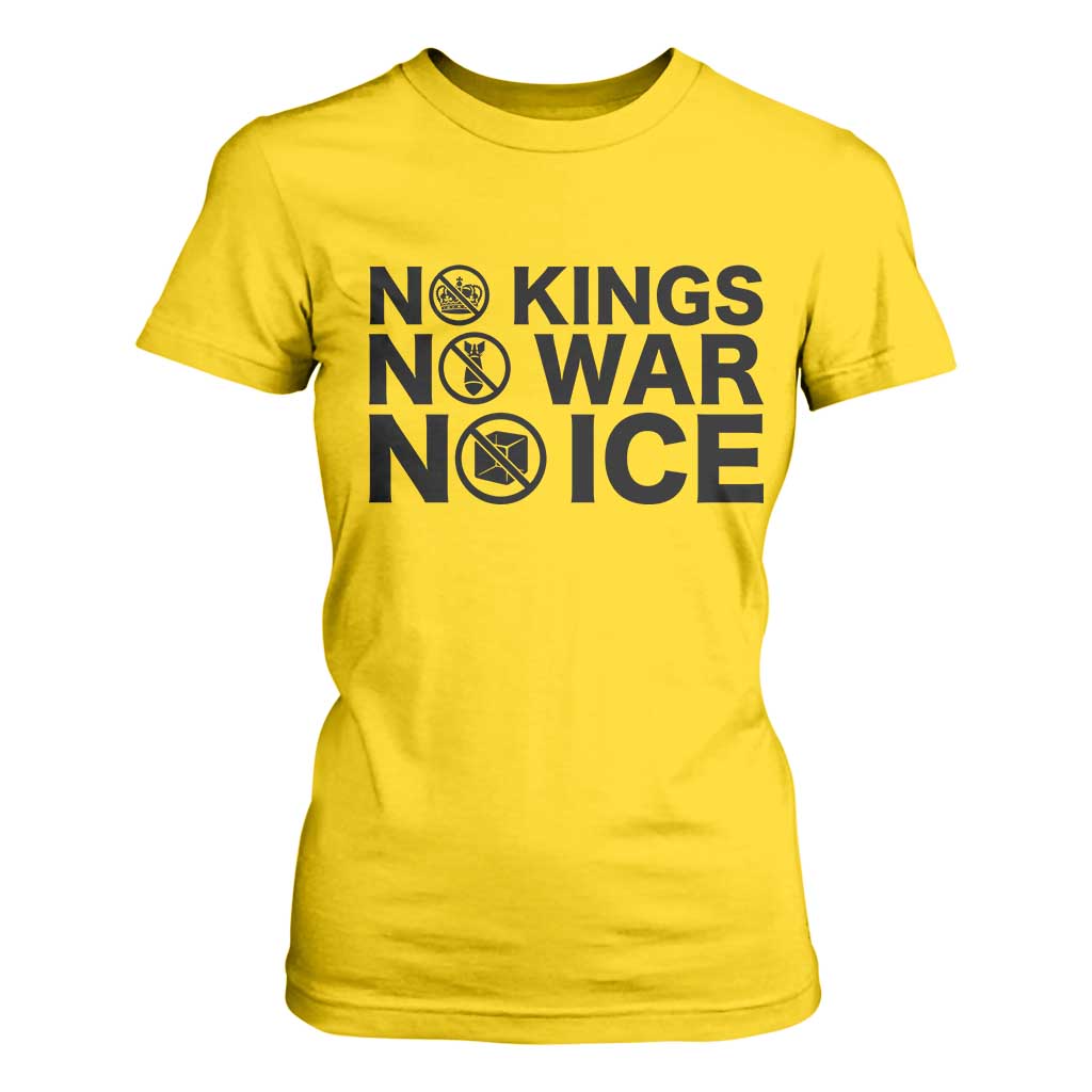 Anti Monarchy Political T Shirt For Women No Kings No Wars No Ice TS12 Daisy Print Your Wear