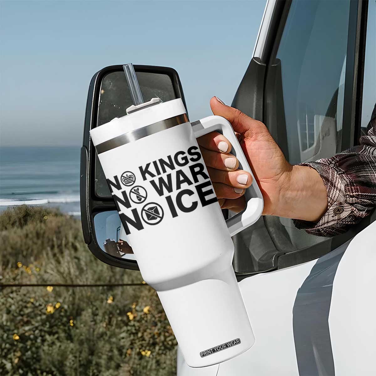 Anti Monarchy Political Tumbler With Handle No Kings No Wars No Ice TS12 Print Your Wear