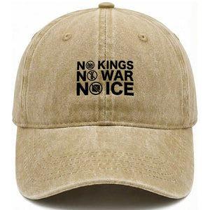 Anti Monarchy Political Washed Cotton Baseball Cap No Kings No Wars No Ice TS12 Print Your Wear