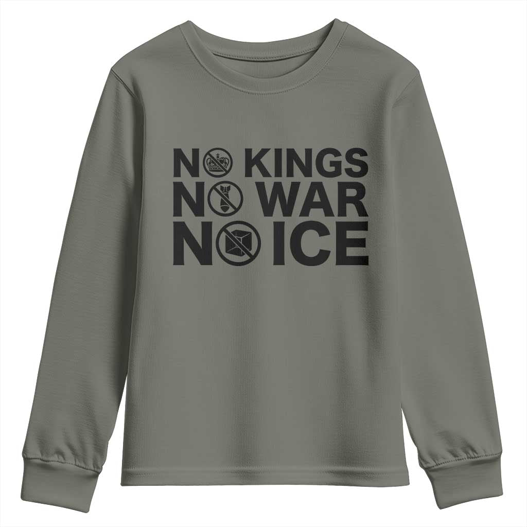 Anti Monarchy Political Youth Sweatshirt No Kings No Wars No Ice TS12 Military Green Print Your Wear