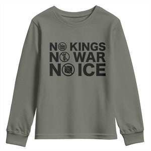 Anti Monarchy Political Youth Sweatshirt No Kings No Wars No Ice TS12 Military Green Print Your Wear
