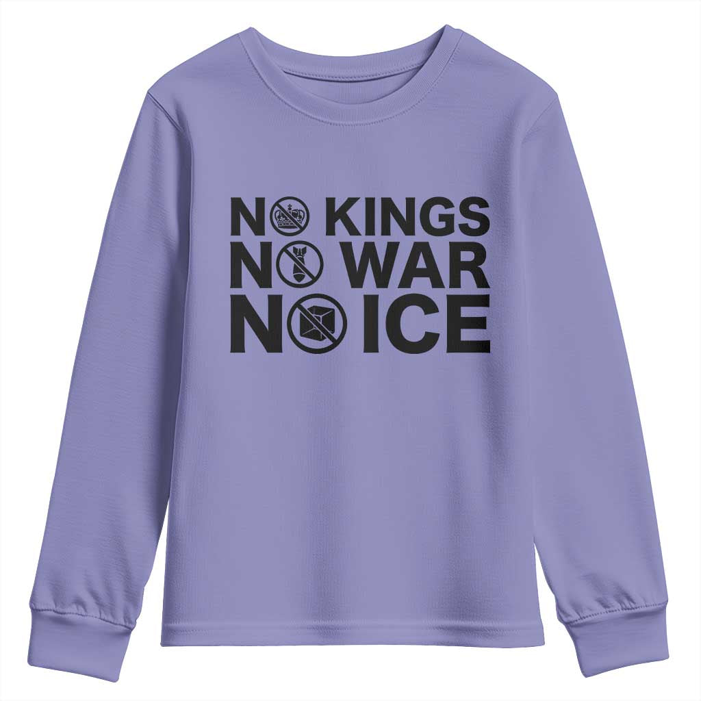 Anti Monarchy Political Youth Sweatshirt No Kings No Wars No Ice TS12 Violet Print Your Wear