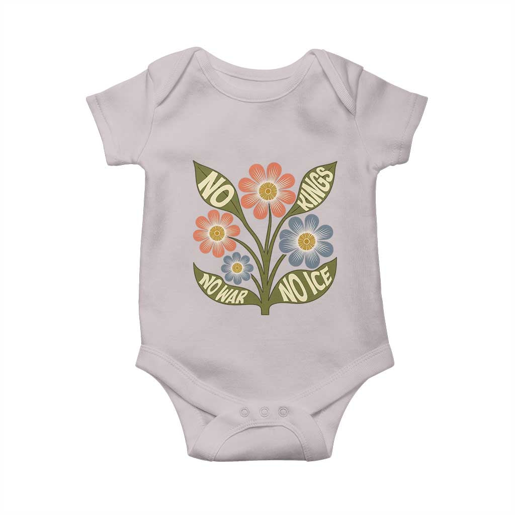 Wildflower Freedom Protest Baby Onesie No Kings No Wars No Ice TS12 Ice Gray Print Your Wear