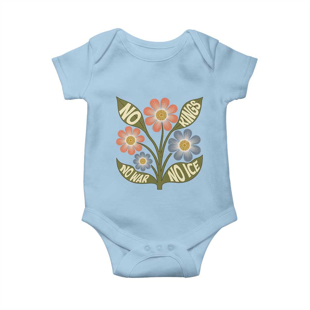 Wildflower Freedom Protest Baby Onesie No Kings No Wars No Ice TS12 Light Blue Print Your Wear