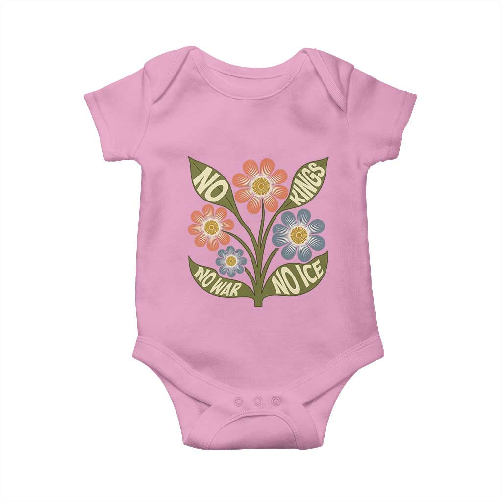 Wildflower Freedom Protest Baby Onesie No Kings No Wars No Ice TS12 Light Pink Print Your Wear