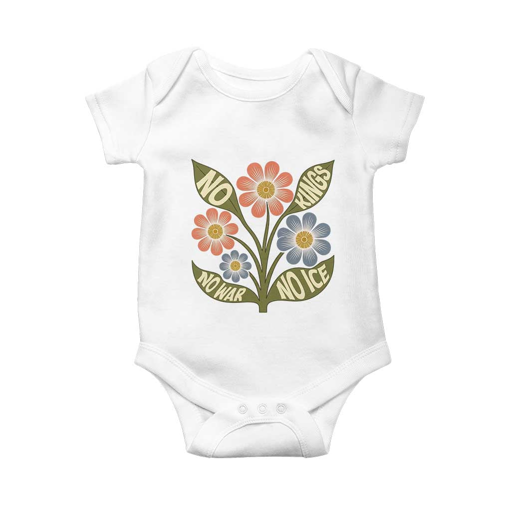 Wildflower Freedom Protest Baby Onesie No Kings No Wars No Ice TS12 White Print Your Wear