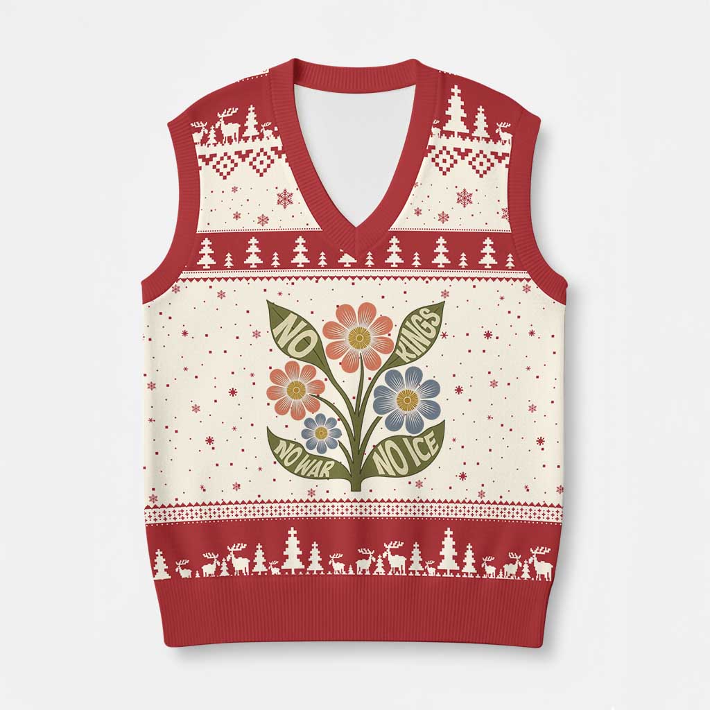 Wildflower Freedom Protest V-Neck Knit Sweater Vest No Kings No Wars No Ice TS12 Beige Red Print Your Wear