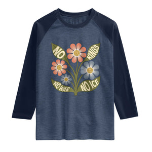 Wildflower Freedom Protest Raglan Shirt No Kings No Wars No Ice TS12 Heather Denim Navy Print Your Wear