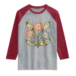 Wildflower Freedom Protest Raglan Shirt No Kings No Wars No Ice TS12 Heather Gray Heather Red Print Your Wear