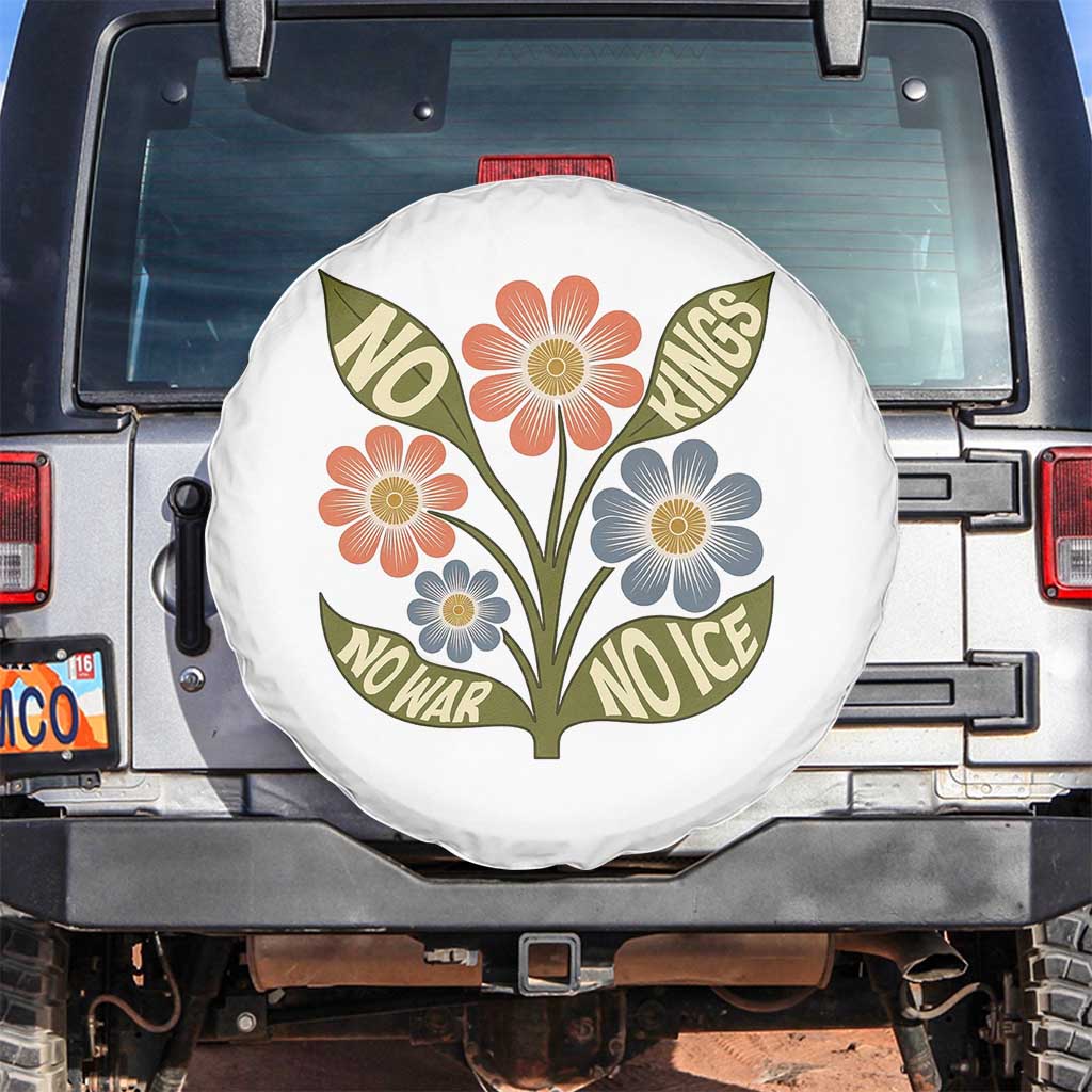 Wildflower Freedom Protest Spare Tire Cover No Kings No Wars No Ice TS12 No hole Black Print Your Wear