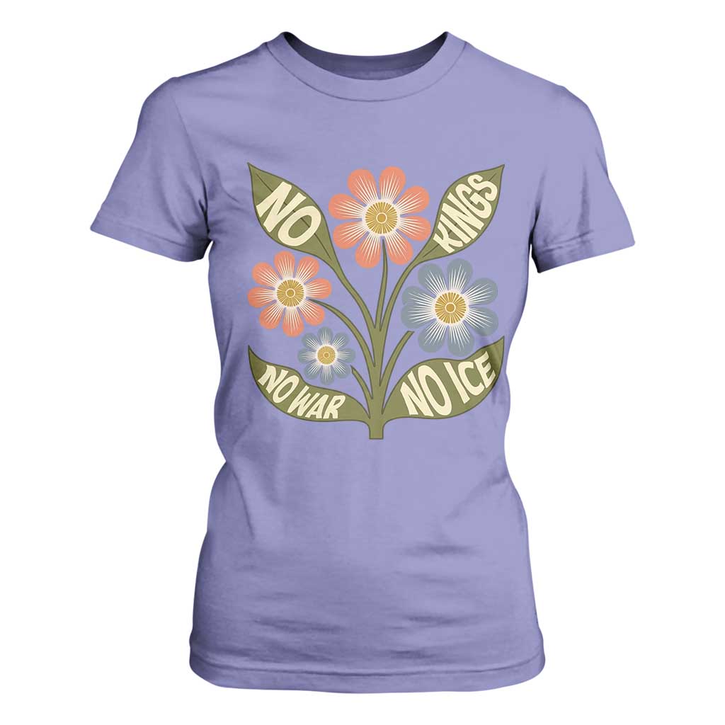 Wildflower Freedom Protest T Shirt For Women No Kings No Wars No Ice TS12 Violet Print Your Wear