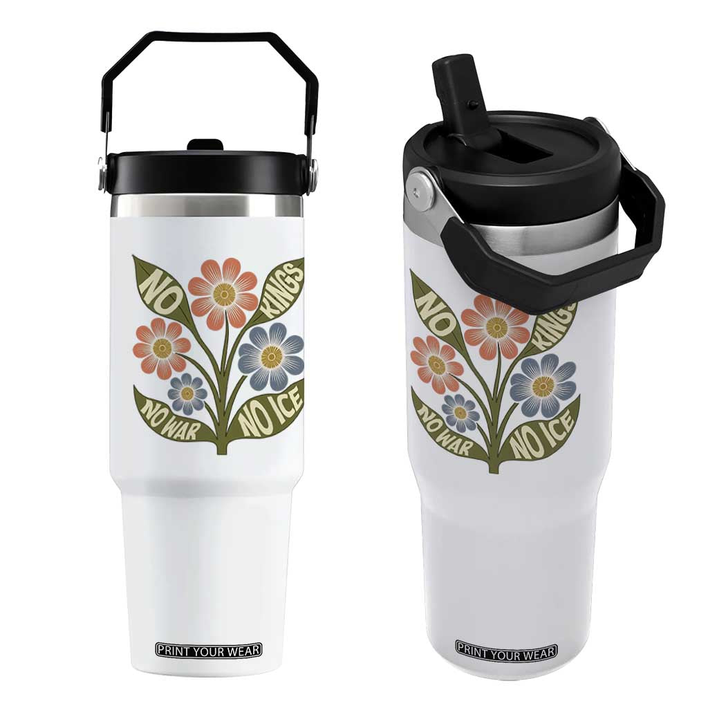 Wildflower Freedom Protest Flip Straw Tumbler No Kings No Wars No Ice TS12 One Size: 30 oz White Print Your Wear
