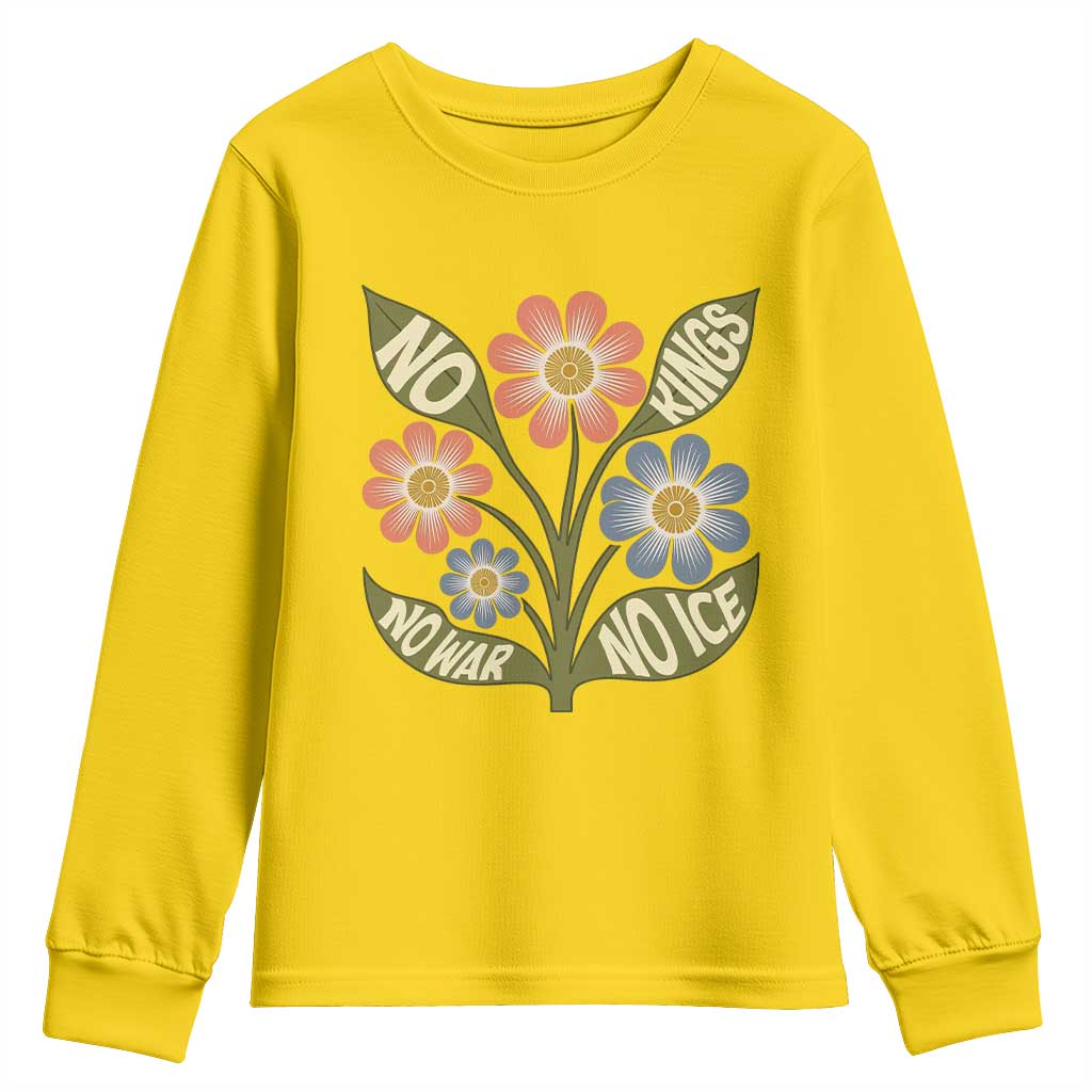 Wildflower Freedom Protest Youth Sweatshirt No Kings No Wars No Ice TS12 Daisy Print Your Wear