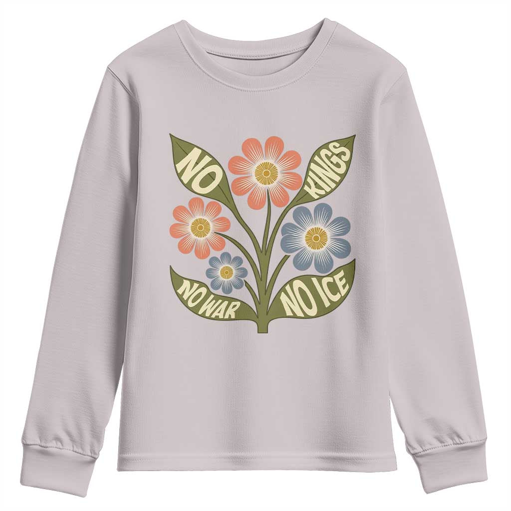 Wildflower Freedom Protest Youth Sweatshirt No Kings No Wars No Ice TS12 Ice Gray Print Your Wear