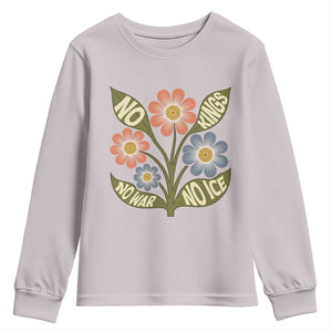 Wildflower Freedom Protest Youth Sweatshirt No Kings No Wars No Ice TS12 Ice Gray Print Your Wear