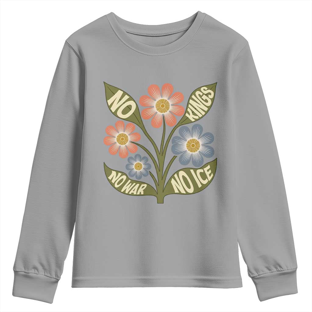 Wildflower Freedom Protest Youth Sweatshirt No Kings No Wars No Ice TS12 Sport Gray Print Your Wear