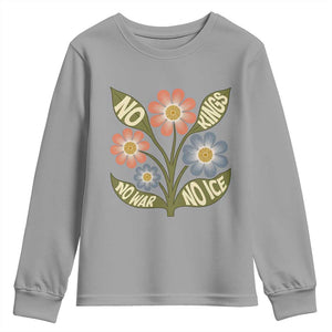 Wildflower Freedom Protest Youth Sweatshirt No Kings No Wars No Ice TS12 Sport Gray Print Your Wear