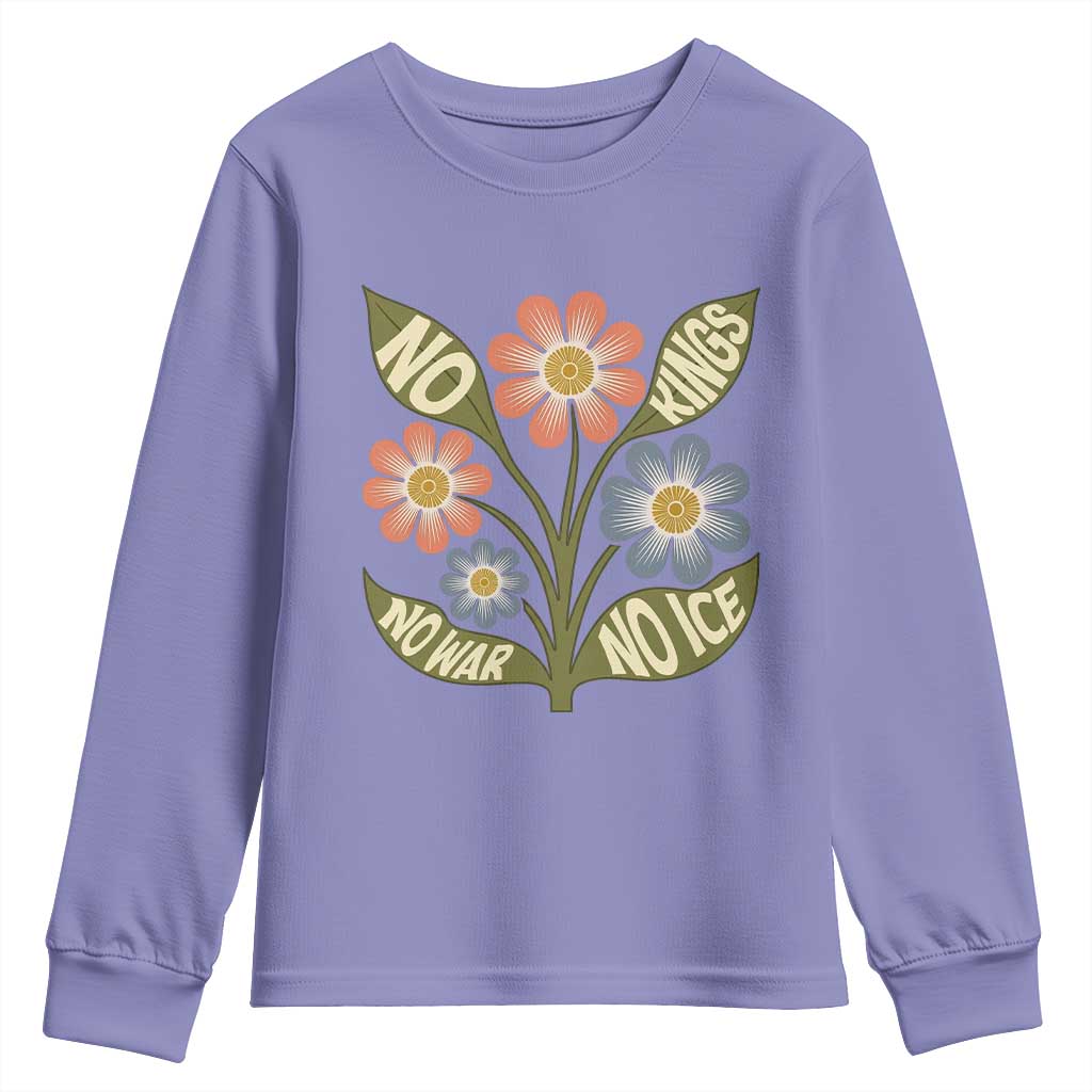 Wildflower Freedom Protest Youth Sweatshirt No Kings No Wars No Ice TS12 Violet Print Your Wear