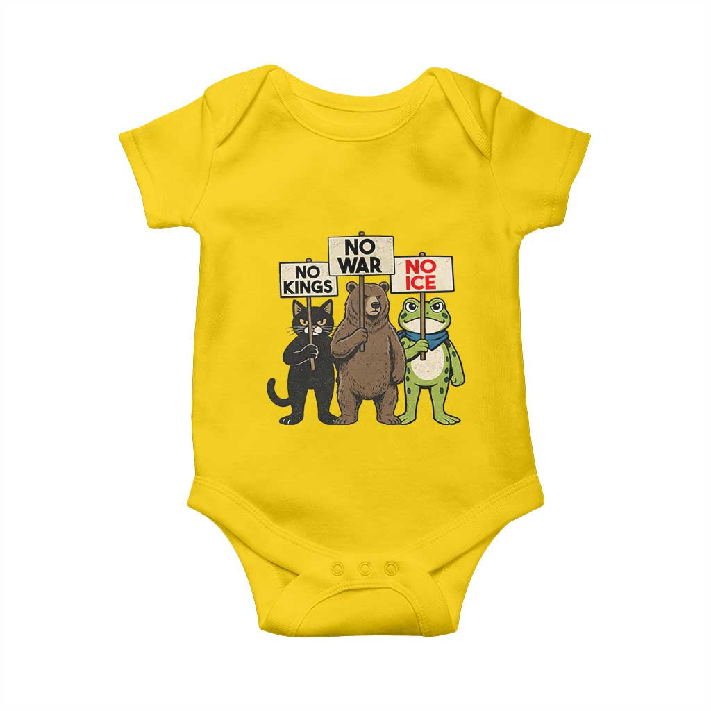 Funny Animal Protest Baby Onesie No Kings No Wars No Ice TS12 Daisy Print Your Wear
