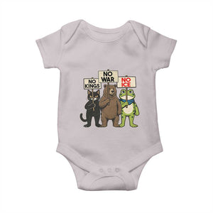 Funny Animal Protest Baby Onesie No Kings No Wars No Ice TS12 Ice Gray Print Your Wear