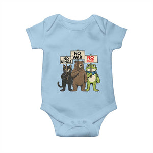 Funny Animal Protest Baby Onesie No Kings No Wars No Ice TS12 Light Blue Print Your Wear