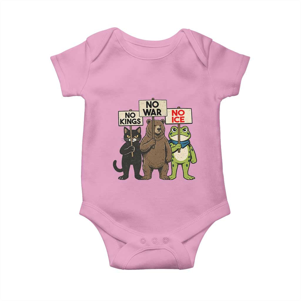 Funny Animal Protest Baby Onesie No Kings No Wars No Ice TS12 Light Pink Print Your Wear