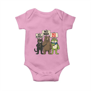 Funny Animal Protest Baby Onesie No Kings No Wars No Ice TS12 Light Pink Print Your Wear