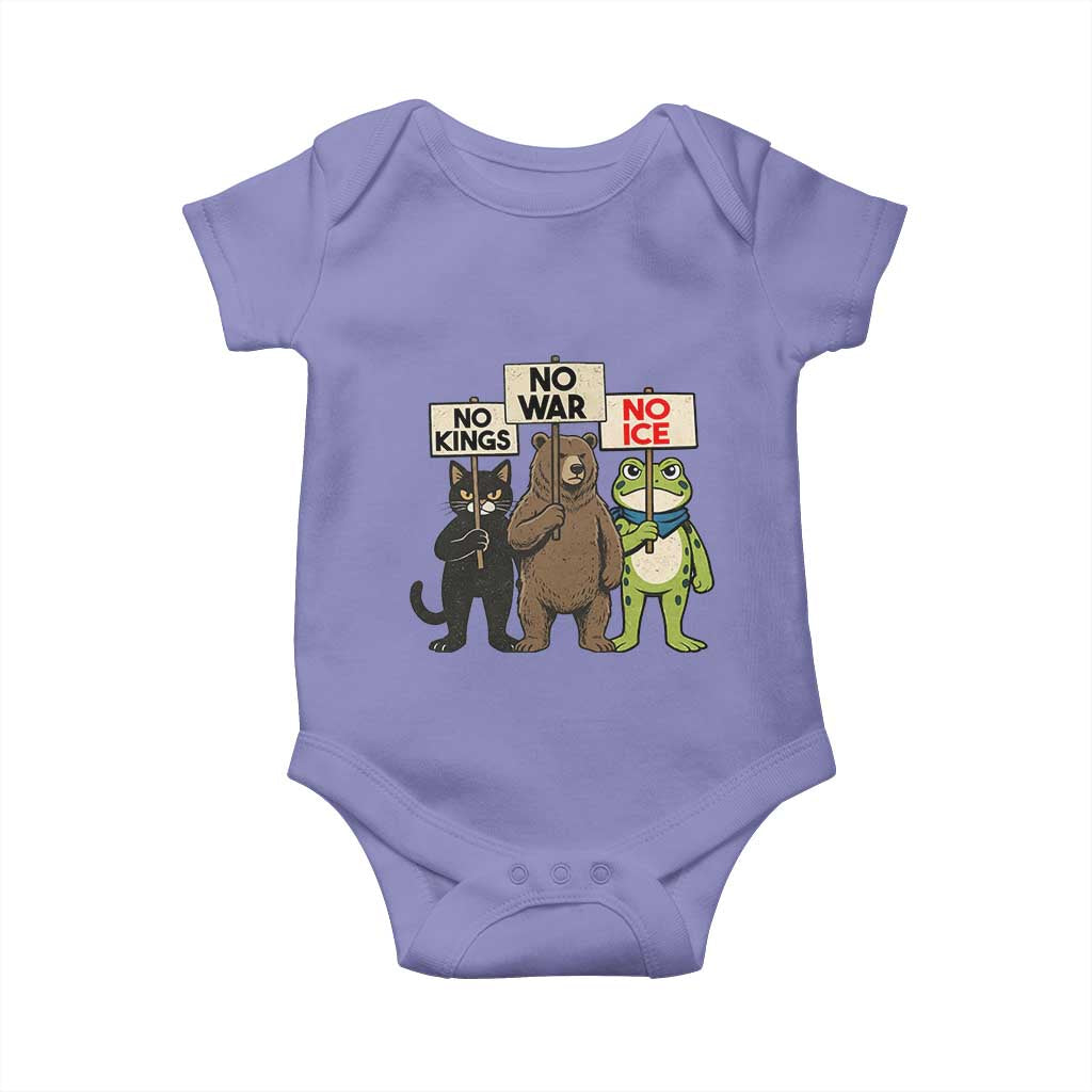 Funny Animal Protest Baby Onesie No Kings No Wars No Ice TS12 Violet Print Your Wear