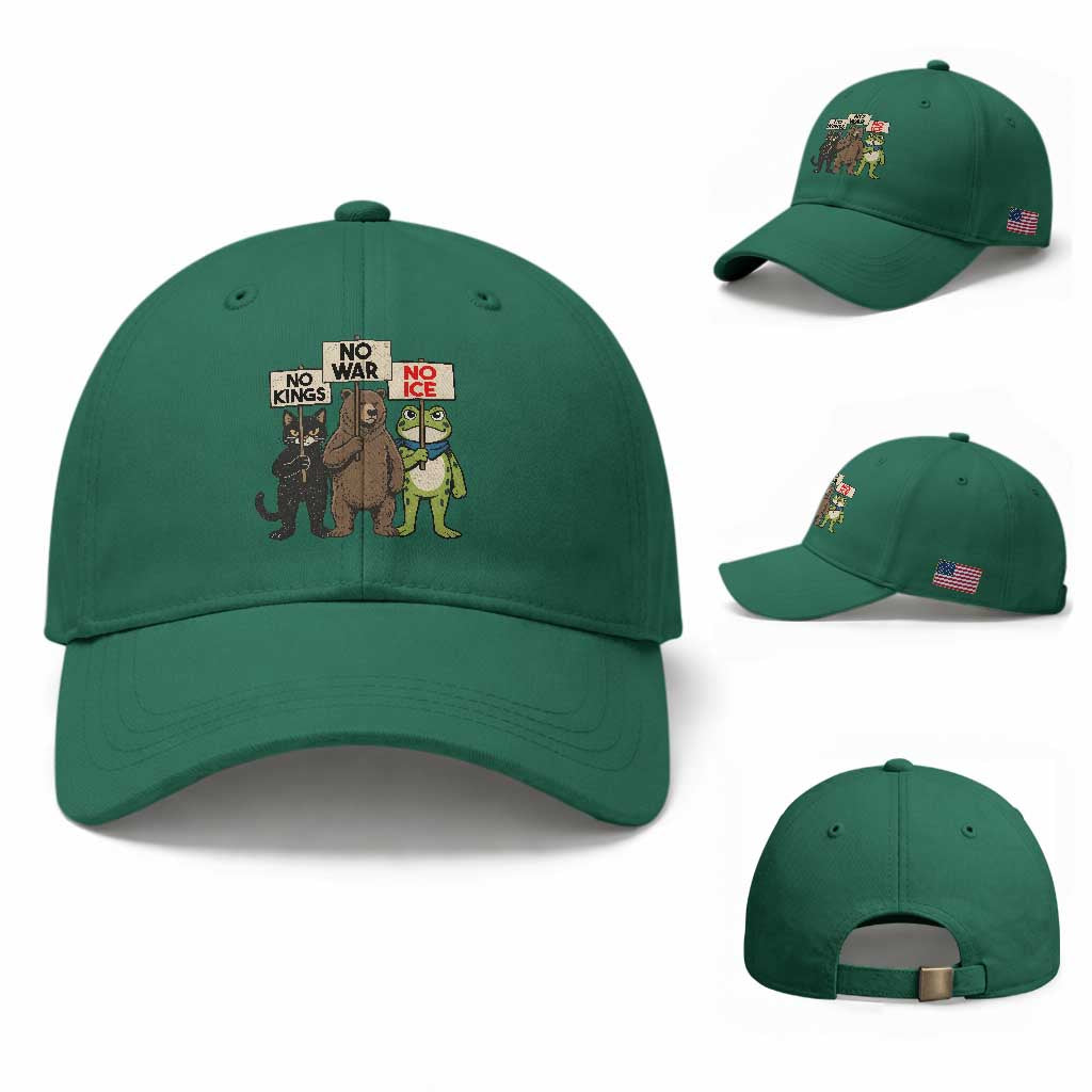 Funny Animal Protest Baseball Cap No Kings No Wars No Ice TS12 Baseball Cap Universal Fit Irish Green Print Your Wear