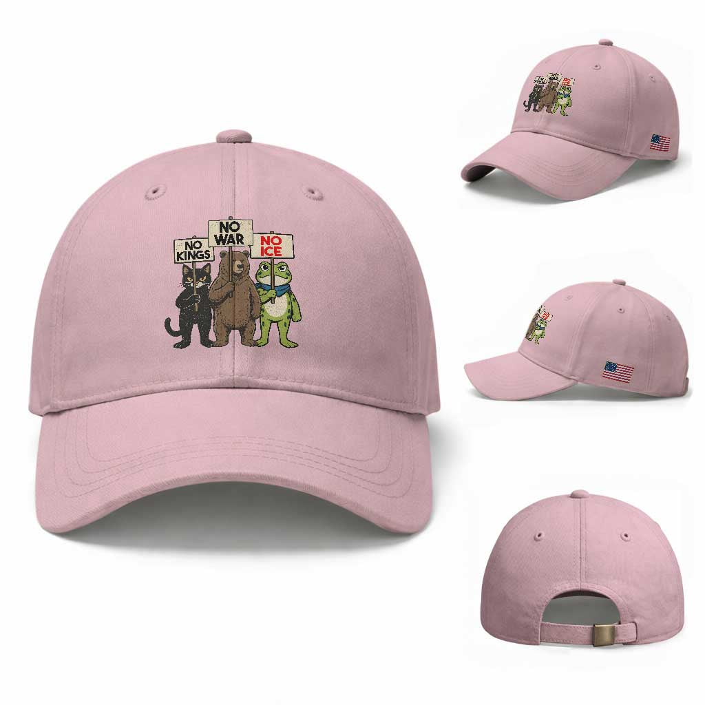 Funny Animal Protest Baseball Cap No Kings No Wars No Ice TS12 Baseball Cap Universal Fit Light Pink Print Your Wear