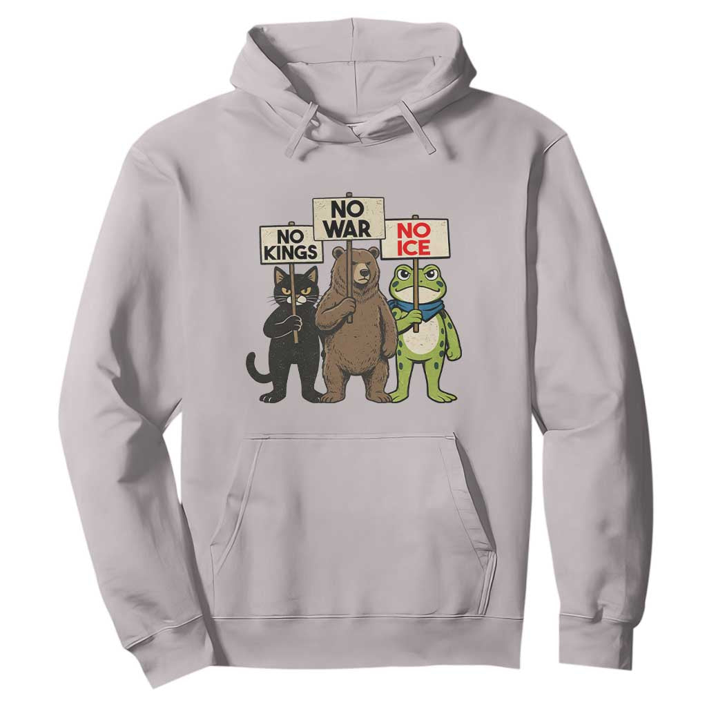 Funny Animal Protest Hoodie No Kings No Wars No Ice TS12 Ice Gray Print Your Wear