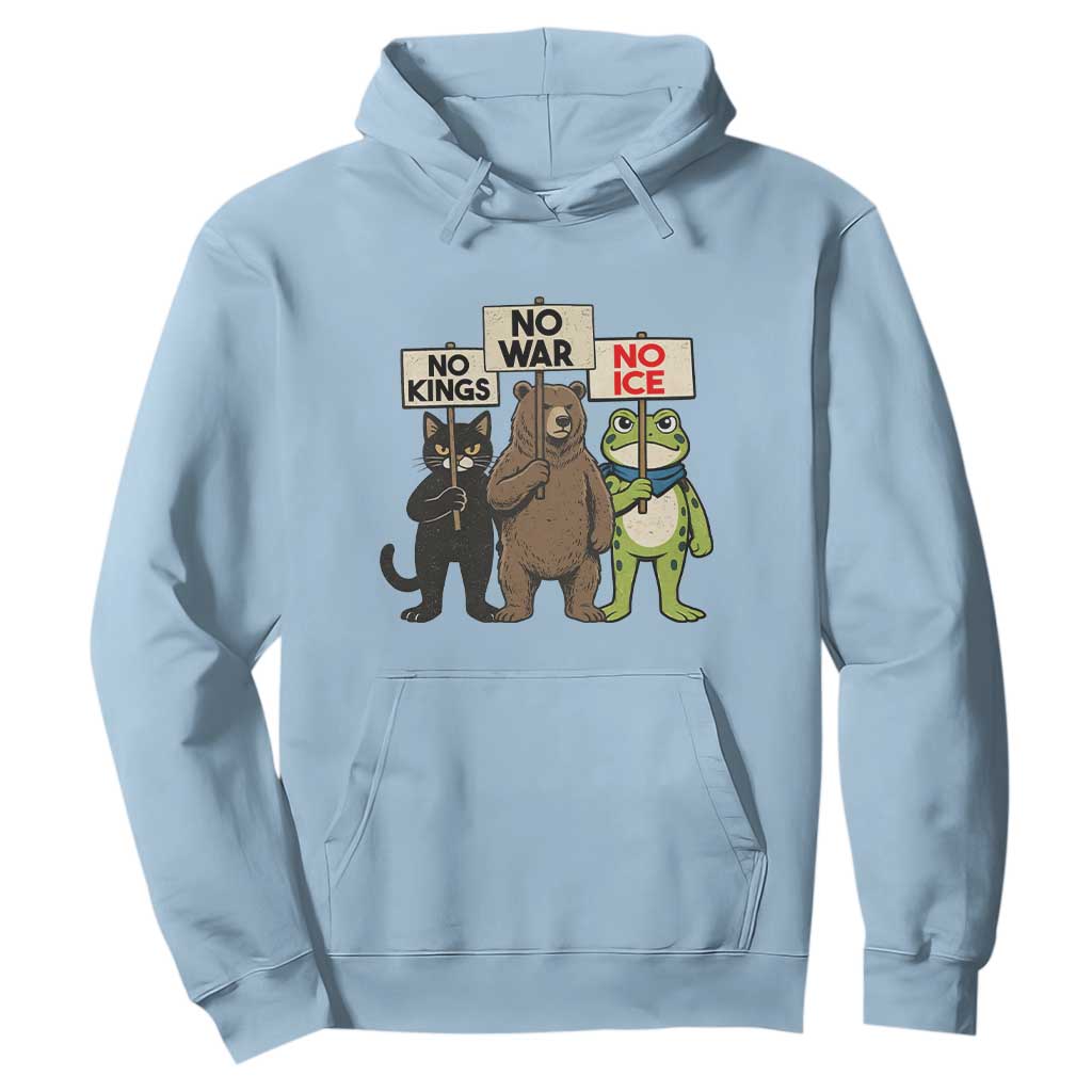 Funny Animal Protest Hoodie No Kings No Wars No Ice TS12 Light Blue Print Your Wear