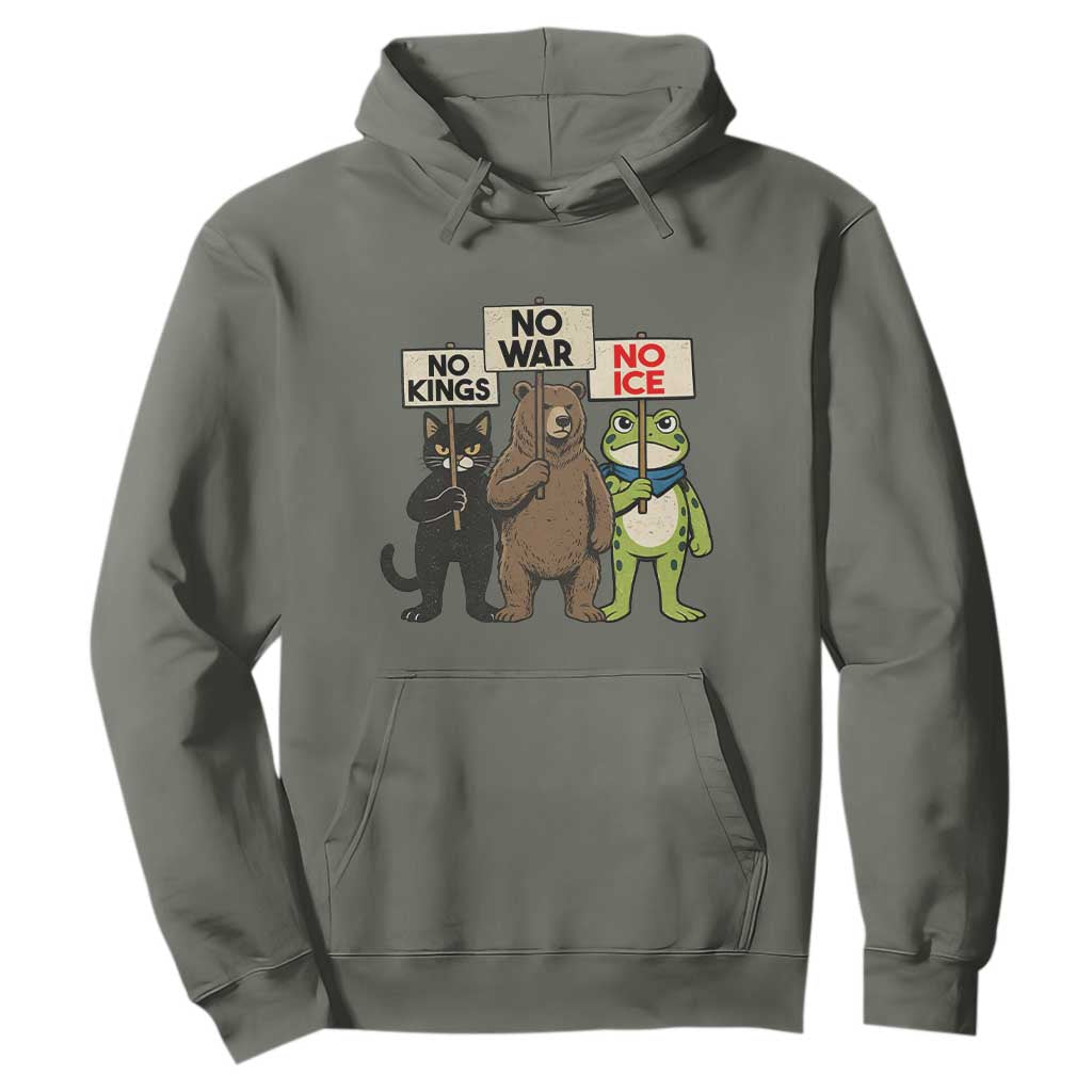Funny Animal Protest Hoodie No Kings No Wars No Ice TS12 Military Green Print Your Wear