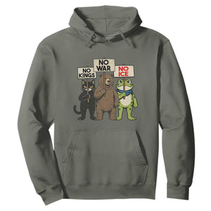 Funny Animal Protest Hoodie No Kings No Wars No Ice TS12 Military Green Print Your Wear