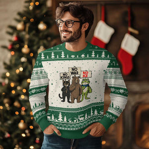 Funny Animal Protest Ugly Christmas Sweater No Kings No Wars No Ice TS12 Beige Green Print Your Wear