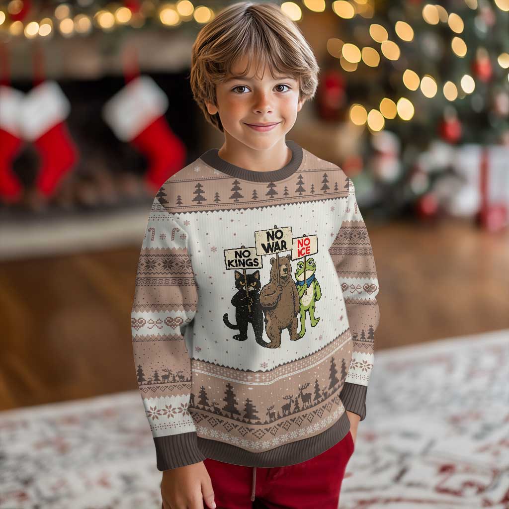 Funny Animal Protest Ugly Christmas Sweater No Kings No Wars No Ice TS12 Mocha Mousse Print Your Wear