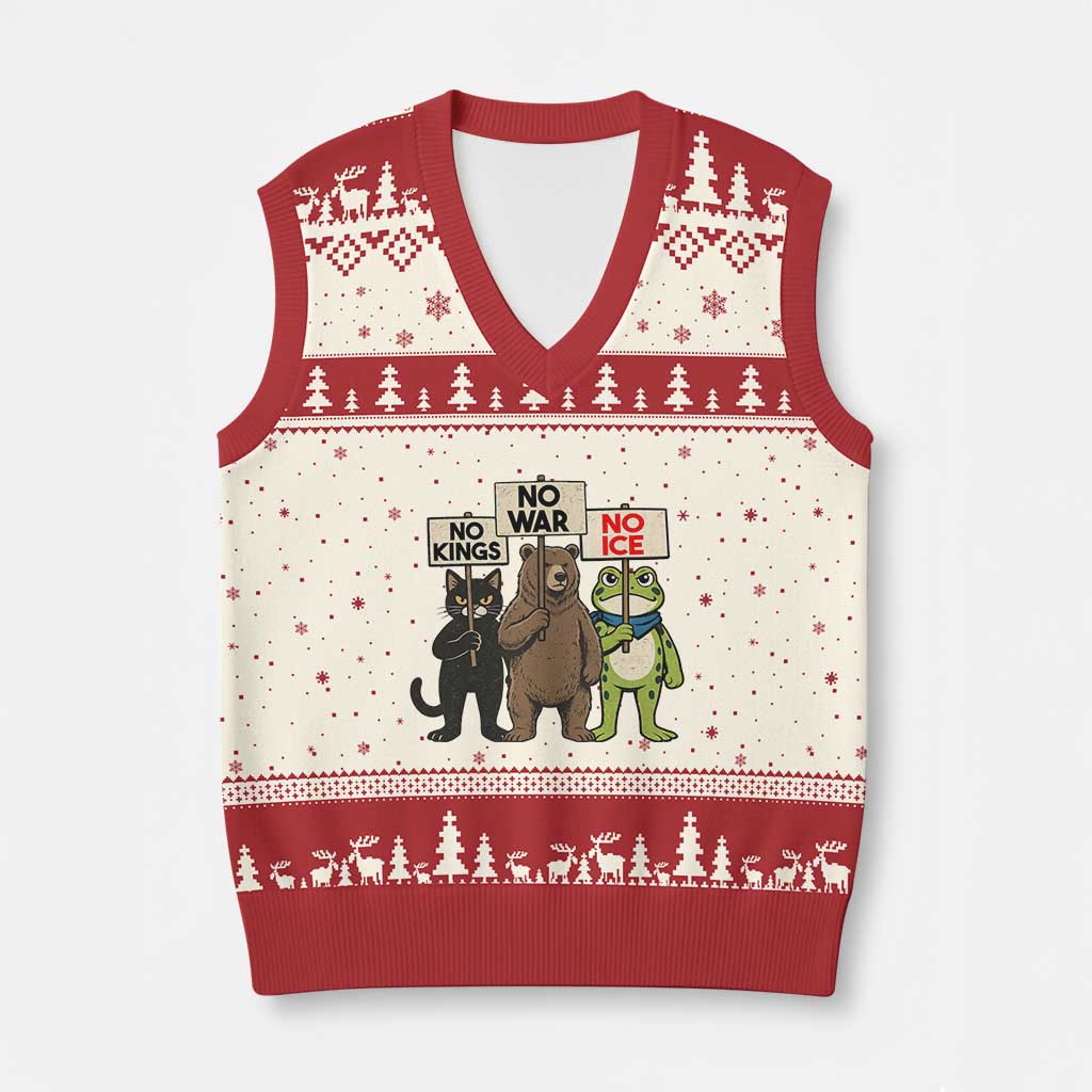 Funny Animal Protest V-Neck Knit Sweater Vest No Kings No Wars No Ice TS12 Beige Red Print Your Wear