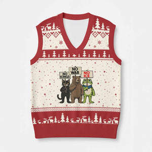 Funny Animal Protest V-Neck Knit Sweater Vest No Kings No Wars No Ice TS12 Beige Red Print Your Wear