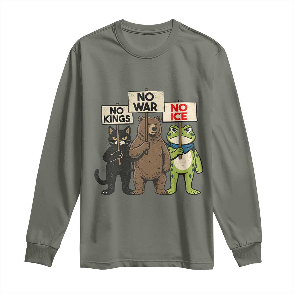 Funny Animal Protest Long Sleeve Shirt No Kings No Wars No Ice TS12 Military Green Print Your Wear