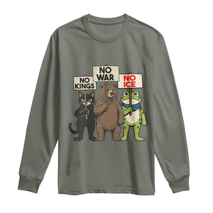 Funny Animal Protest Long Sleeve Shirt No Kings No Wars No Ice TS12 Military Green Print Your Wear