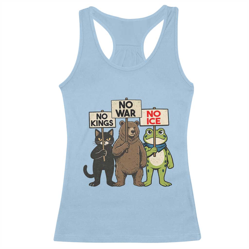 Funny Animal Protest Racerback Tank Top No Kings No Wars No Ice TS12 Light Blue Print Your Wear