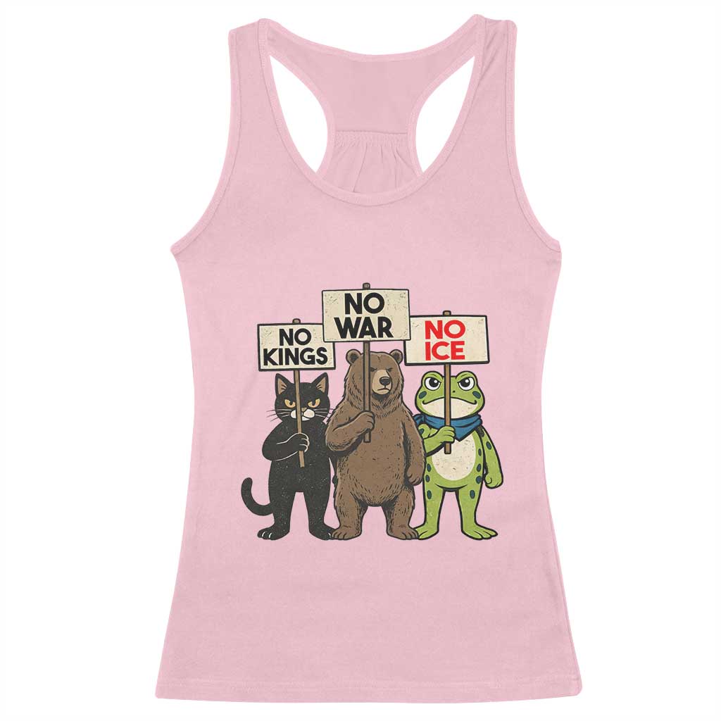 Funny Animal Protest Racerback Tank Top No Kings No Wars No Ice TS12 Light Pink Print Your Wear