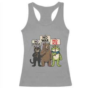 Funny Animal Protest Racerback Tank Top No Kings No Wars No Ice TS12 Sport Gray Print Your Wear