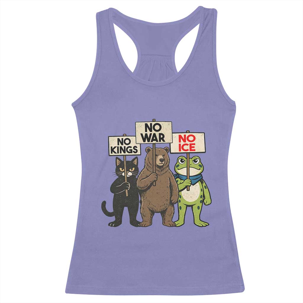 Funny Animal Protest Racerback Tank Top No Kings No Wars No Ice TS12 Violet Print Your Wear