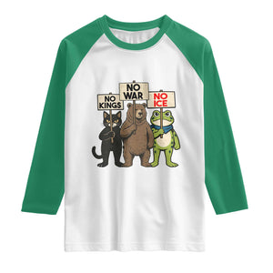 Funny Animal Protest Raglan Shirt No Kings No Wars No Ice TS12 White Kelly Green Print Your Wear